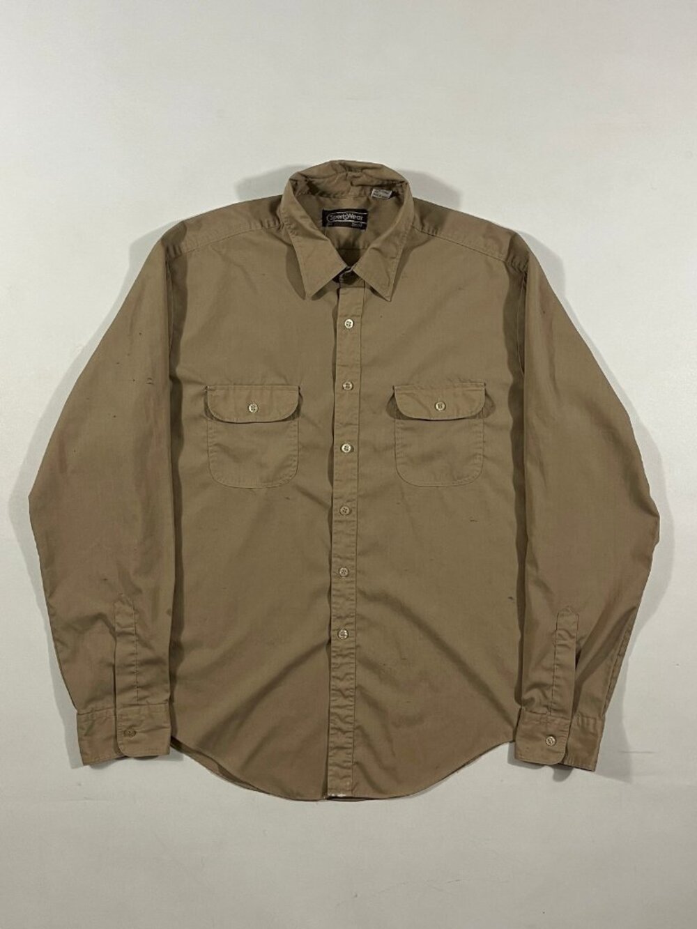 Vintage 90s Sears SportsWear Tan Khaki Utility Button Down Work Shirt XL